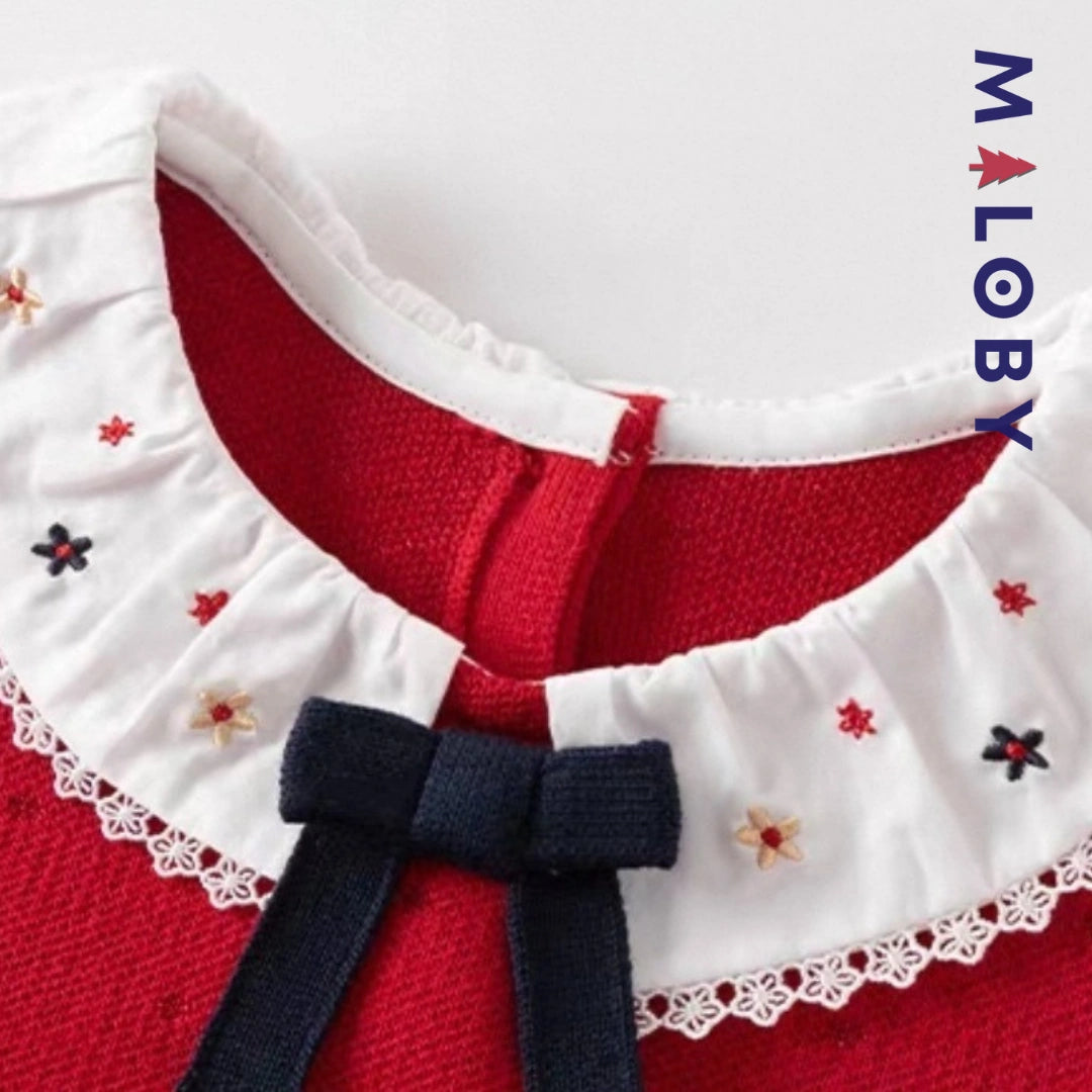 Robe habillée bi-matière enfant fille -Rouge -robes et ensembles pour filles, bébés et garcons - MALOBY