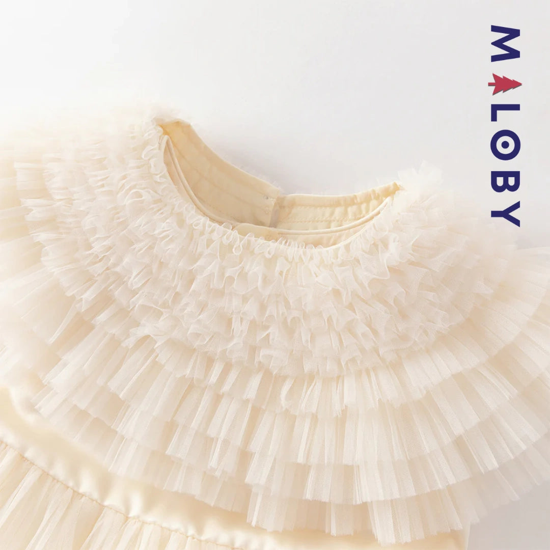 Robe de fête d'été sans manches en tulle champagne pour filles