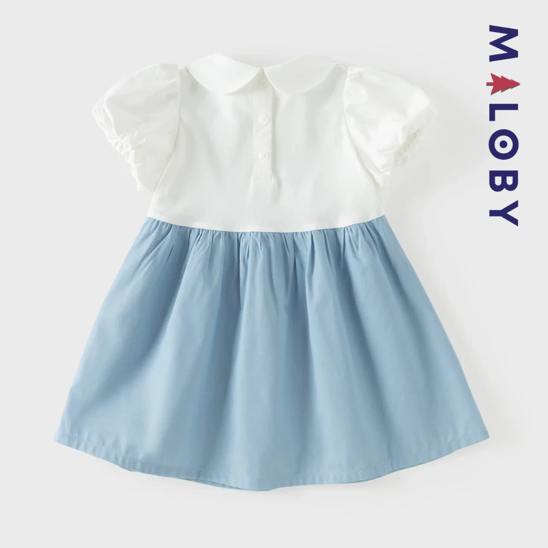 Robe été bi-matière effet 2 en 1 enfant fille- Bleu