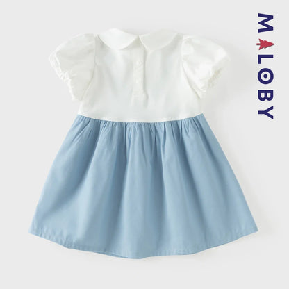 Robe été bi-matière effet 2 en 1 enfant fille- Bleu