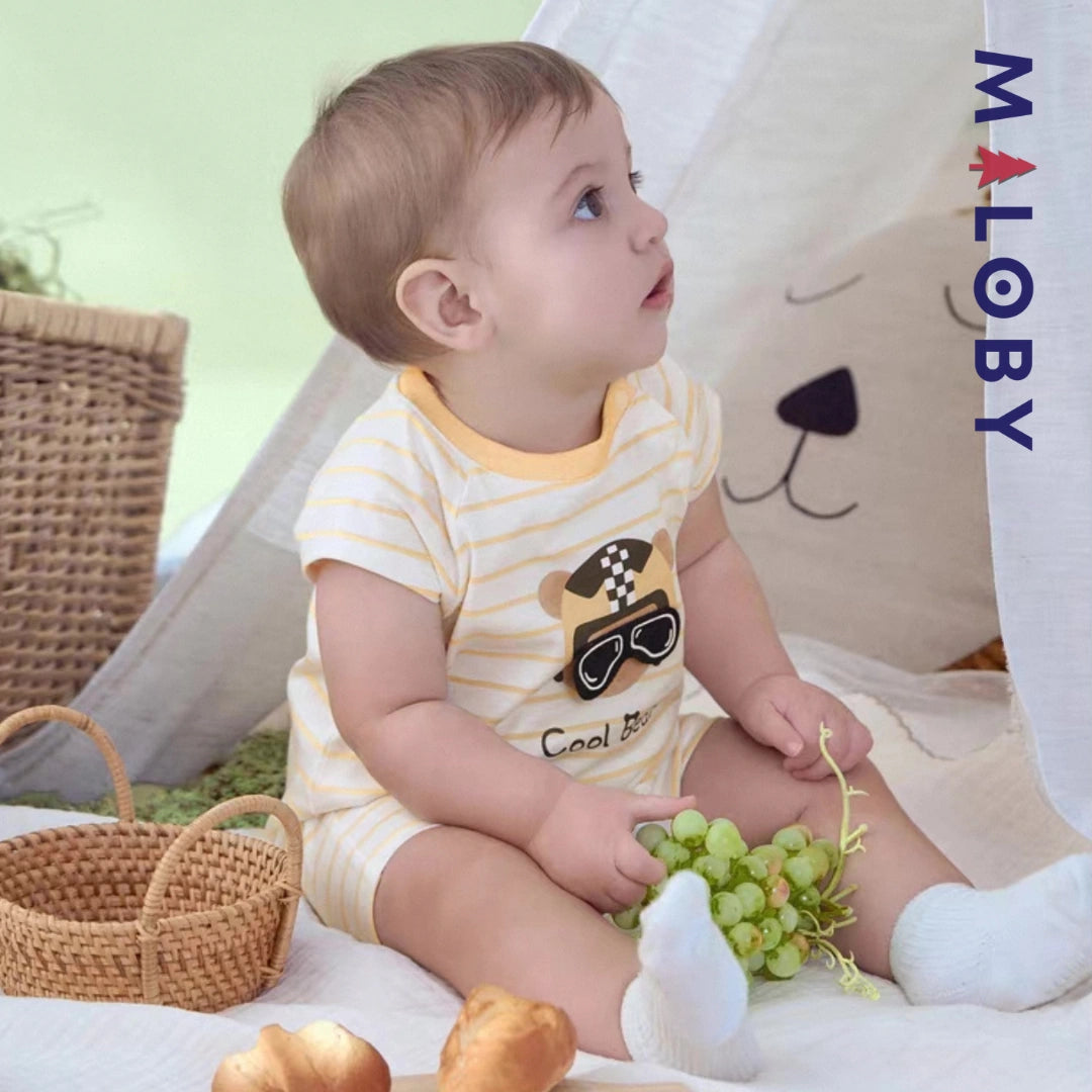 Combinaison rayé motif fantaisie Bébé garçon -Jaune