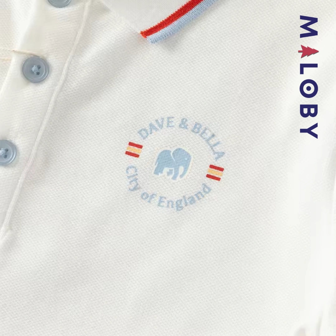 Polo manches longues en coton premium enfants garçon –Blanc