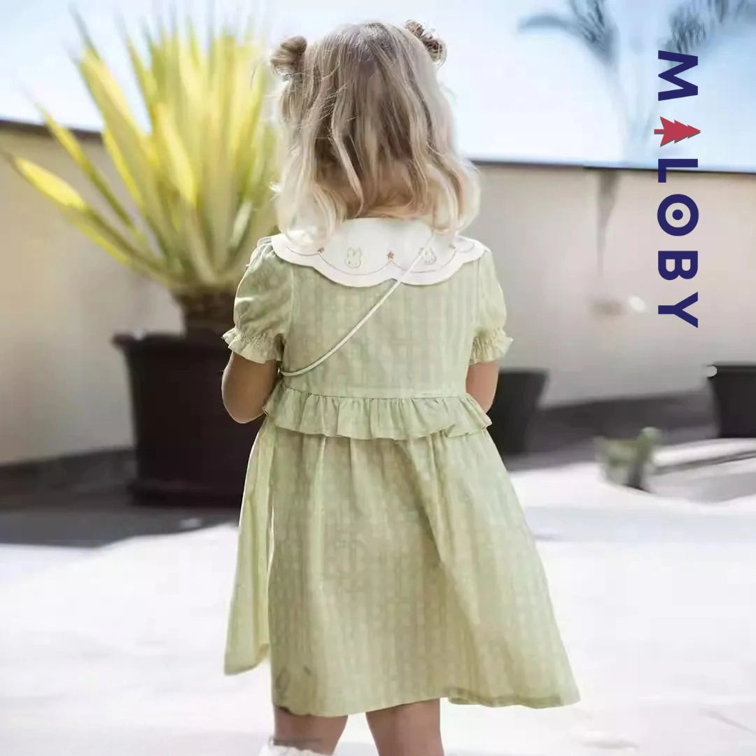 Ensemble robe d'été col claudine+sac enfant fille -vert