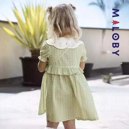 Ensemble robe d'été col claudine+sac enfant fille -vert