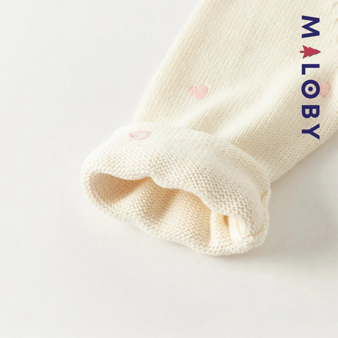 Pull en maille motifs cœurs enfant fille- Rouge / Beige