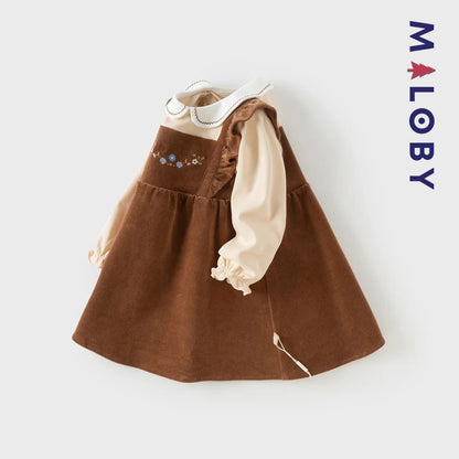 Robe bi-matière effet 2 en 1 enfant fille- marron