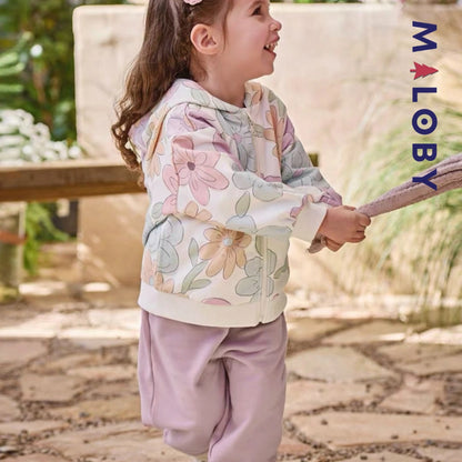 Ensemble jogging 2 pièces motifs fleuris enfant fille- Rose Bonbon -robes et ensembles pour filles, bébés et garcons - MALOBY