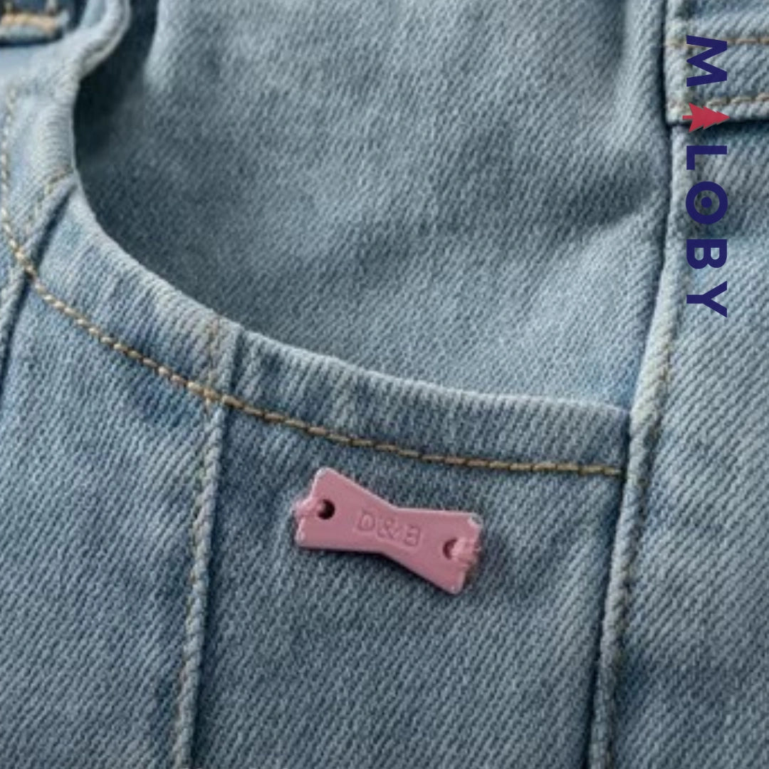 Pantalon denim avec large revers enfant fille-Bleu -robes et ensembles pour filles, bébés et garcons - MALOBY