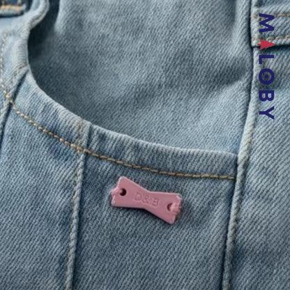 Pantalon denim avec large revers enfant fille-Bleu -robes et ensembles pour filles, bébés et garcons - MALOBY