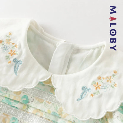 Robe Fleurie à col brodé avec mini sac chat enfant fille -Floral