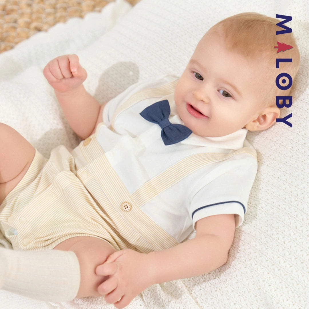 Combinaison été à nœud papillon Bébé garçon- Beige