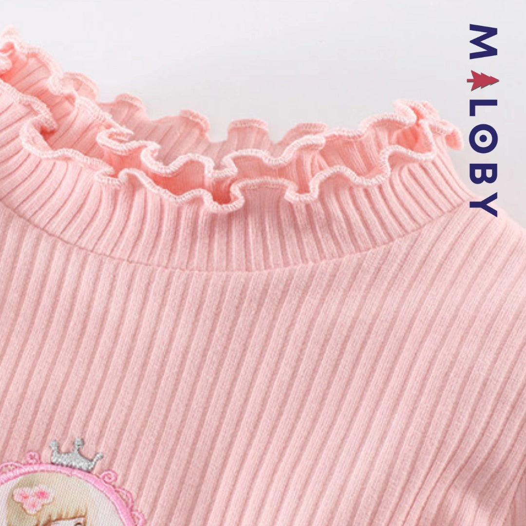 Pull en maille manches longues enfant fille- Rose/Gris/Blanc