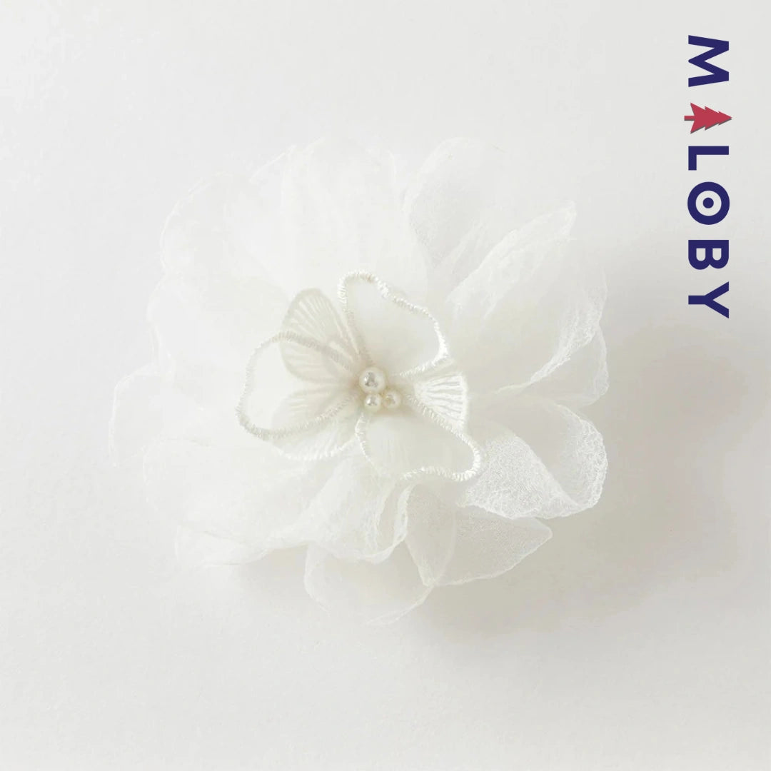 Robe cérémonie manches longues fleurettes - blanc