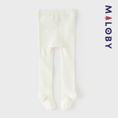 Collant côtelé avec papillons brodés enfant fille– Beige