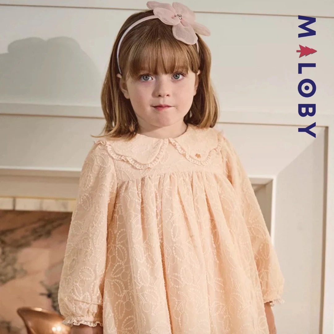 Robe cérémonie brodée enfant fille- Rose pâle -robes et ensembles pour filles, bébés et garcons - MALOBY