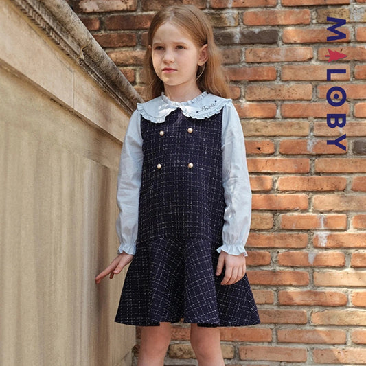 Robe à carreaux effet 2 en 1 enfant fille- bleu -robes et ensembles pour filles, bébés et garcons - MALOBY
