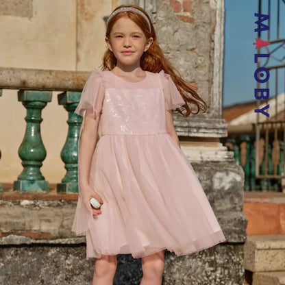 Robe princesse pour cérémonie en Tulle enfant fille- Rose