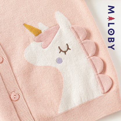 Cardigan licorne enfant fille- Rose -robes et ensembles pour filles, bébés et garcons - MALOBY