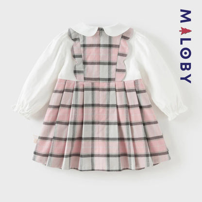 Robe bi-matière effet 2 en 1 enfant fille- rose/gris