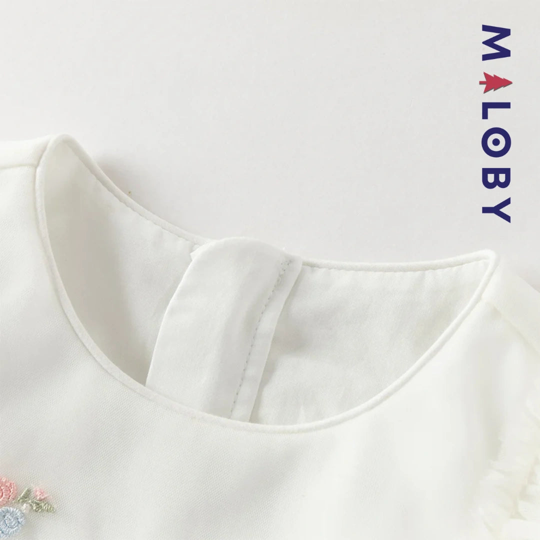 Robe cérémonie brodée fleurs enfant fille -Beige