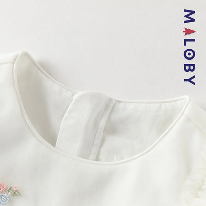 Robe cérémonie brodée fleurs enfant fille -Beige