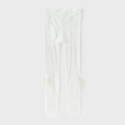 Collants fins à doubles nœuds enfant fille blanc, vêtement enfant maroc - MALOBY