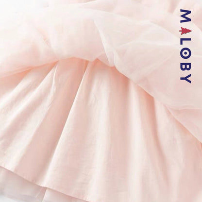 Robe cérémonie bi-matière motif fleur enfant fille- Rose
