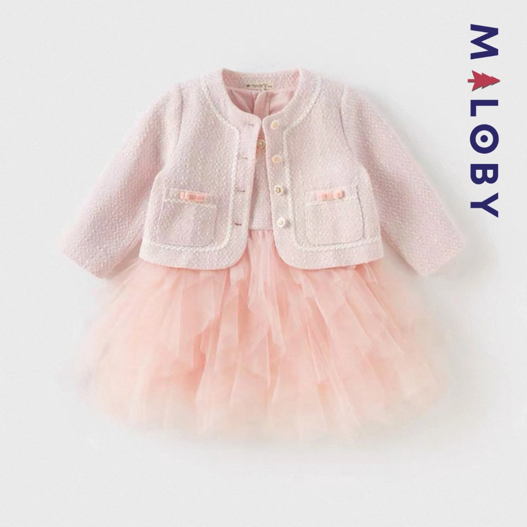 Ensemble cérémonie Robe veste enfant fille-Rose -robes et ensembles pour filles, bébés et garcons - MALOBY