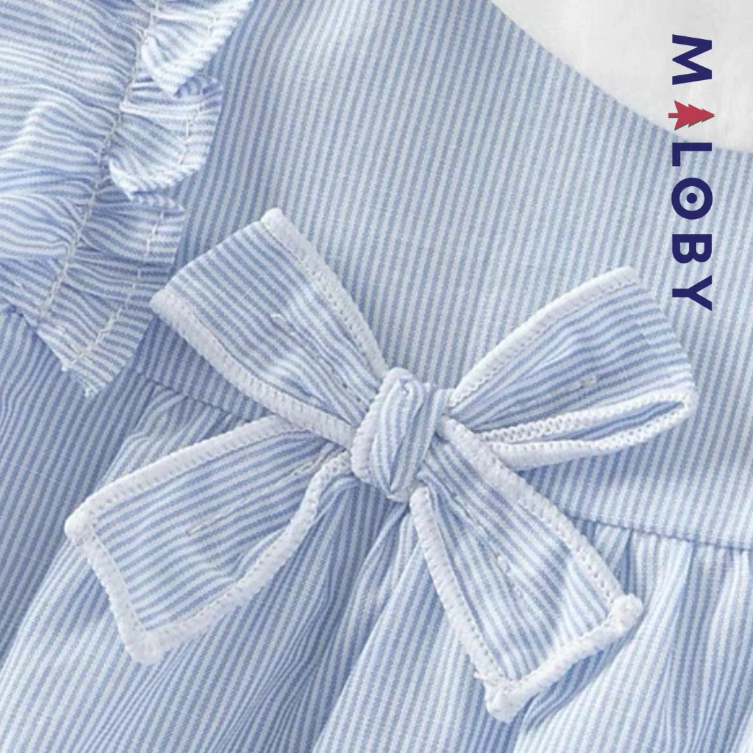 Robe rayée col claudine enfant fille-bleu ciel