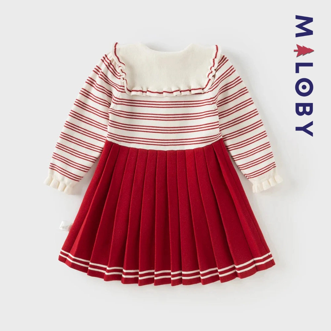 Robe en tricot manches longues enfant fille - Rouge
