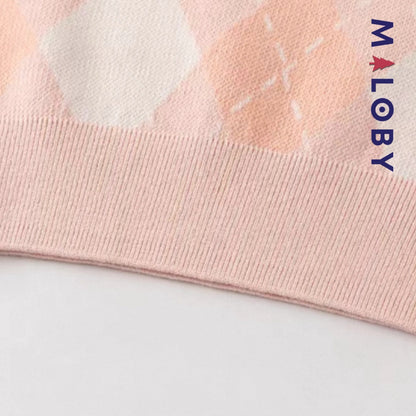 Pull sans manches à col brodé enfant fille– Rose