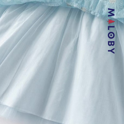 Ensemble robe de cérémonie + bandeau à volants enfant fille -Bleu ciel