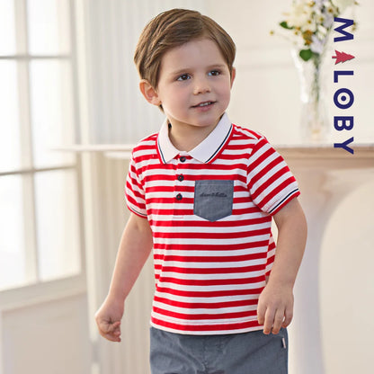 Ensemble 2 Pièces polo+ short en pur coton enfant garçon-Rouge rayé