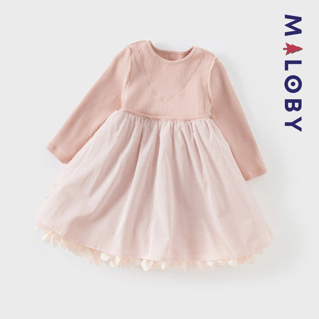 Robe cérémonie bi-matière enfant fille-Rose -robes et ensembles pour filles, bébés et garcons - MALOBY