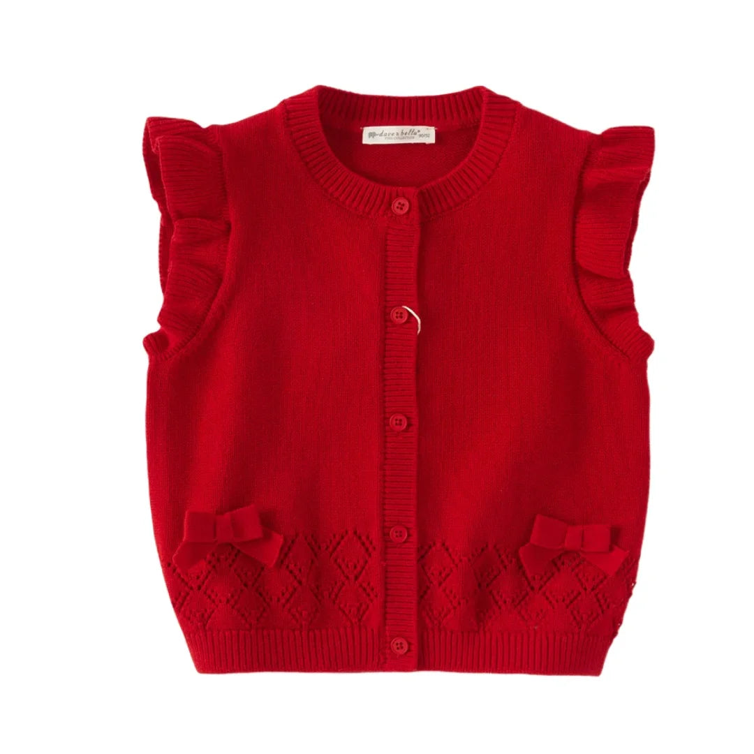 Gilet sans manches en maille 100% coton enfant fille -Rouge/Rose