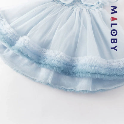 Robe princesse en tulle légère à manches courtes grise et bleue pour filles