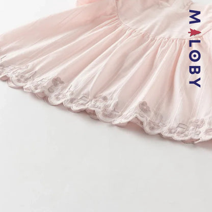 Ensemble  d'été en dentelle Tunique+Short enfant fille -Rose