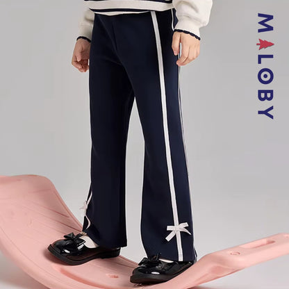 Pantalon tricoté à Bandes Contrastées enfant fille- Marine