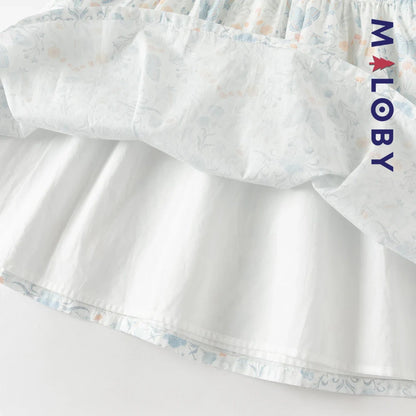 Robe fleurie col claudine enfant fille- Blanc imprimé