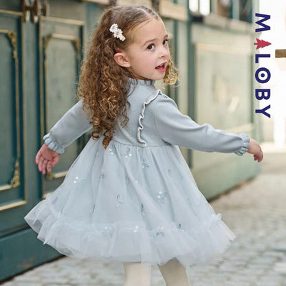 Robe princesse bi-matière enfant fille -Bleu ciel -robes et ensembles pour filles, bébés et garcons - MALOBY
