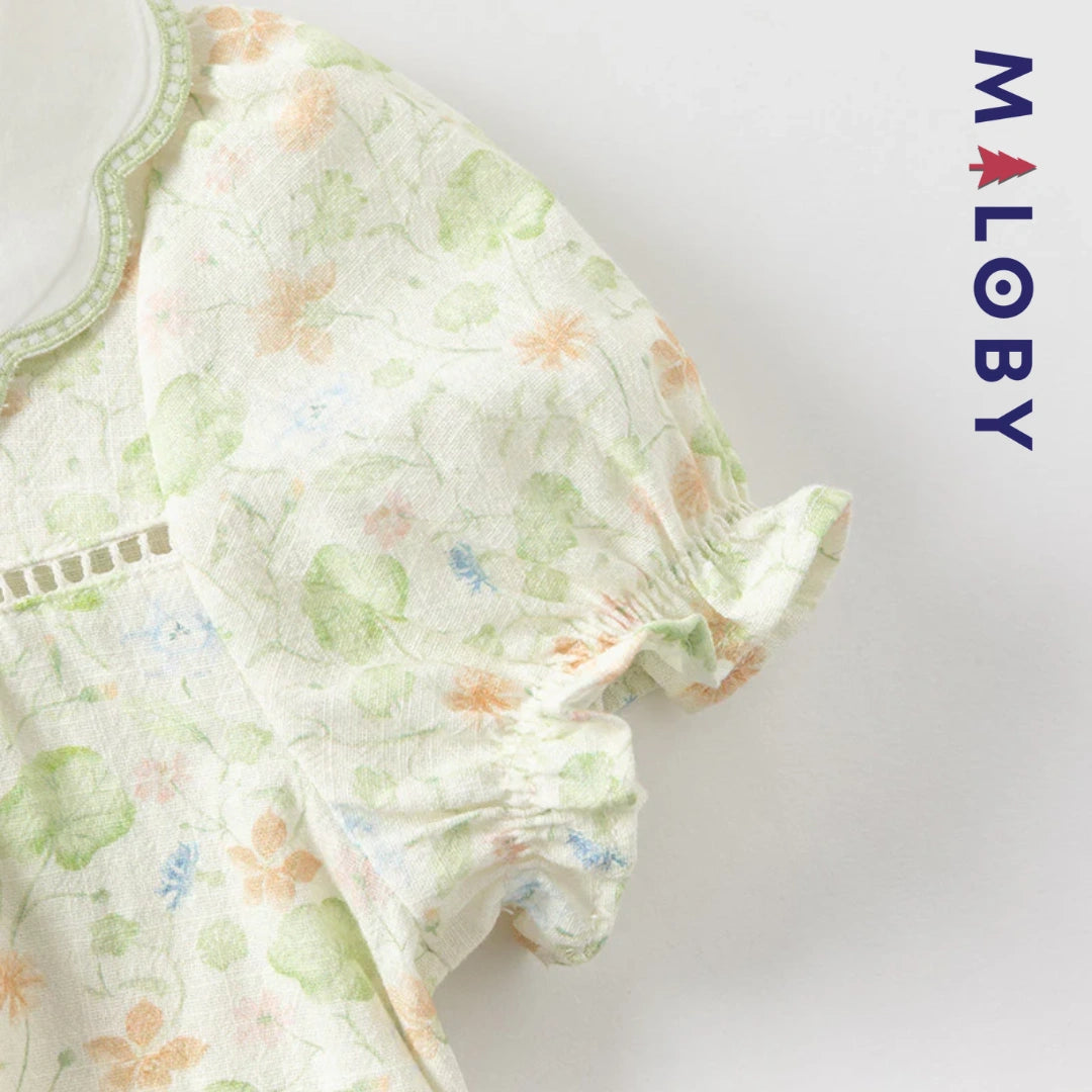Ensemble floral 2 pièces Tunique+Short enfant fille- Vert