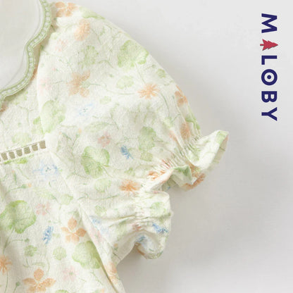 Ensemble floral 2 pièces Tunique+Short enfant fille- Vert