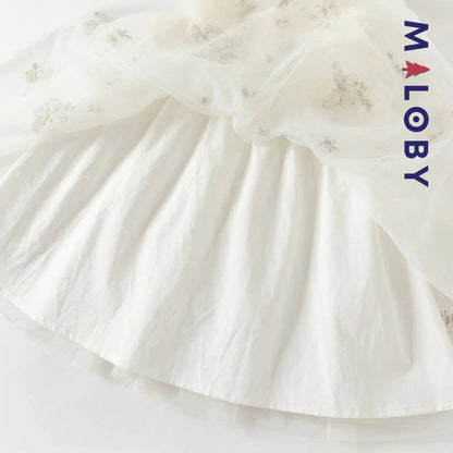 Robe cérémonie brodée manches courtes enfant fille -Beige