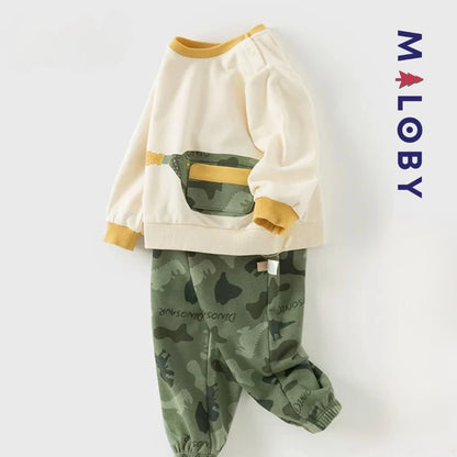 Ensemble 2 pièces sweat + Jogging enfant garçon- vert militaire -robes et ensembles pour filles, bébés et garcons - MALOBY