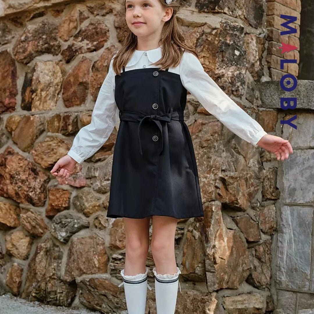 Robe ceinturée effet 2 en 1 enfant fille -Marine -robes et ensembles pour filles, bébés et garcons - MALOBY