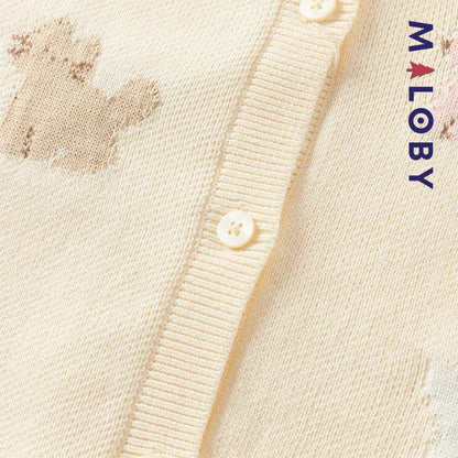 Cardigan motif animalier enfant fille- Beige