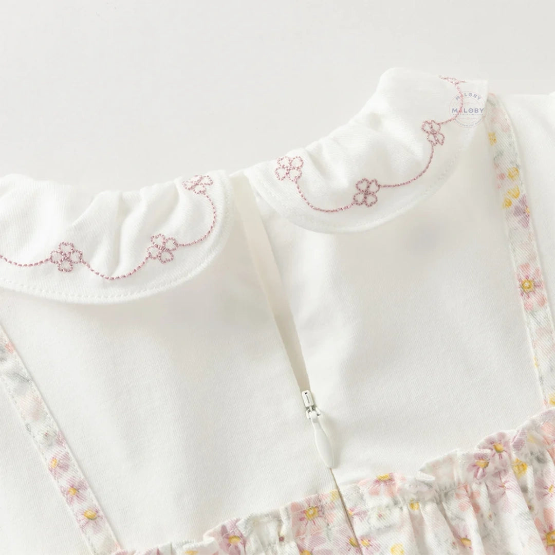 Ensemble fleuri blouse et legging effet 2 en 1 enfant fille rose - MALOBY