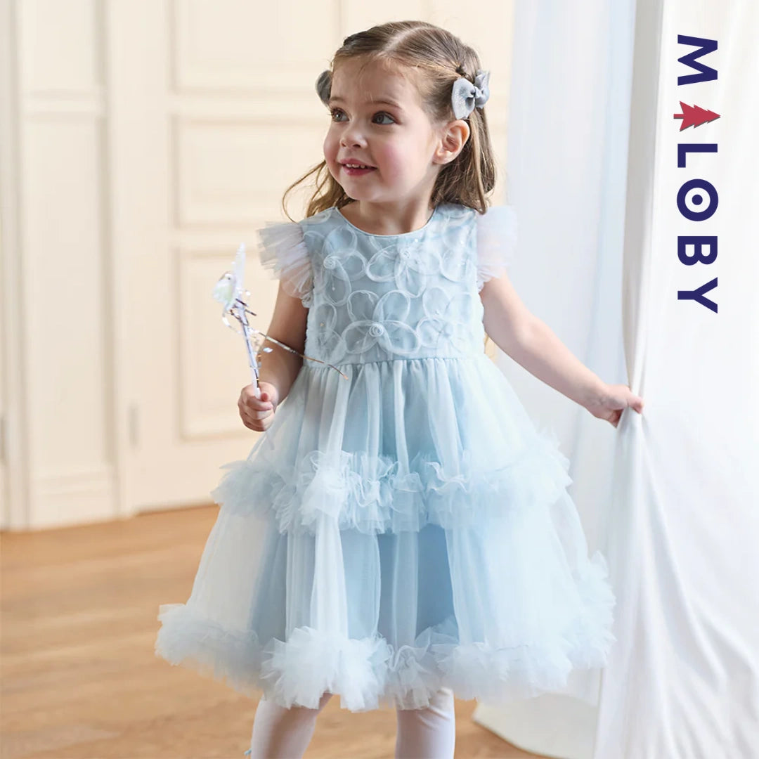 Robe princesse bleue sans manches en tulle respirante pour petites filles
