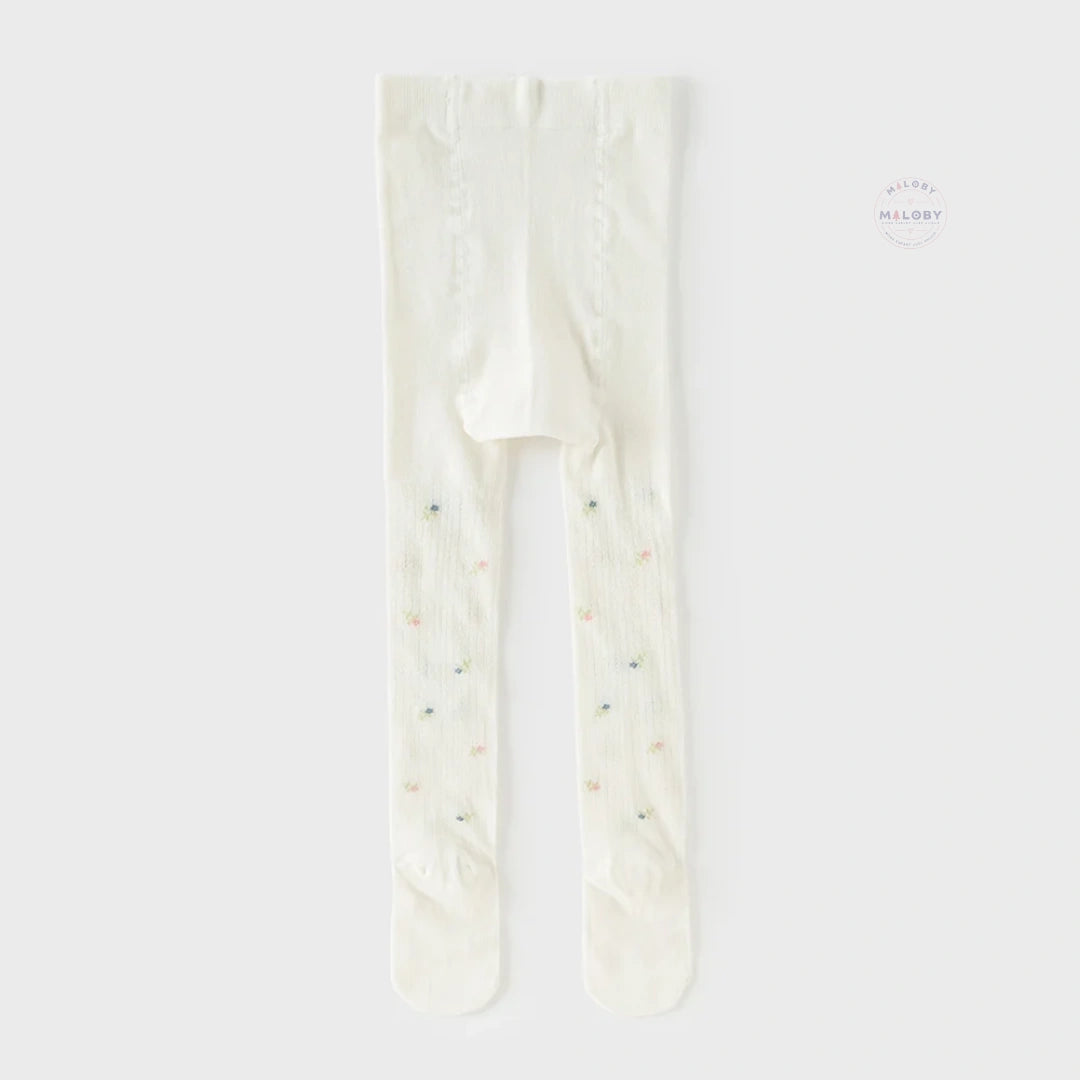 Collant en pointelle épais à motifs fleurettes enfant fille blanc - MALOBY