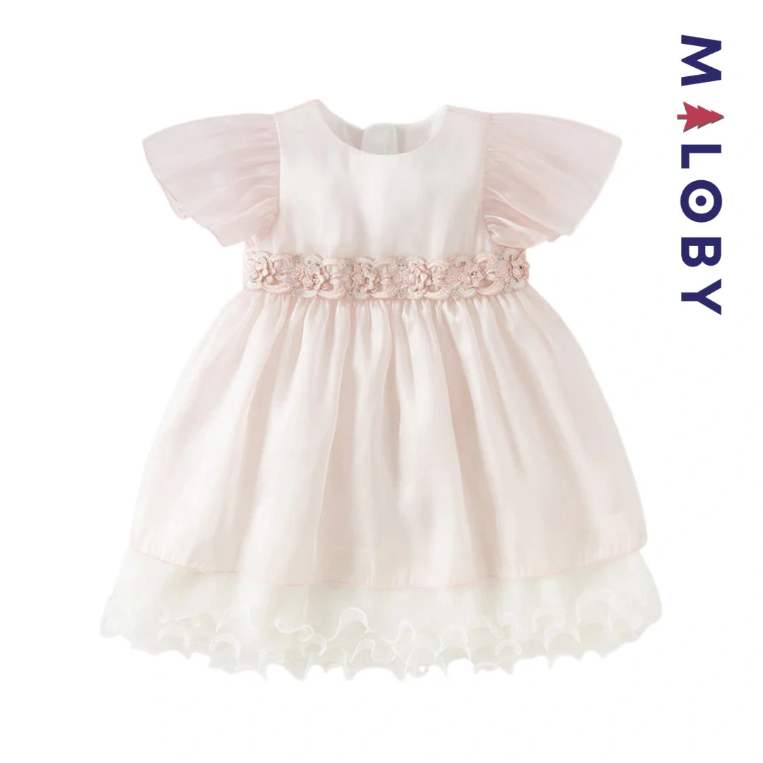 Robe cérémonie à fleurs brodées enfant fille- Rose poudré